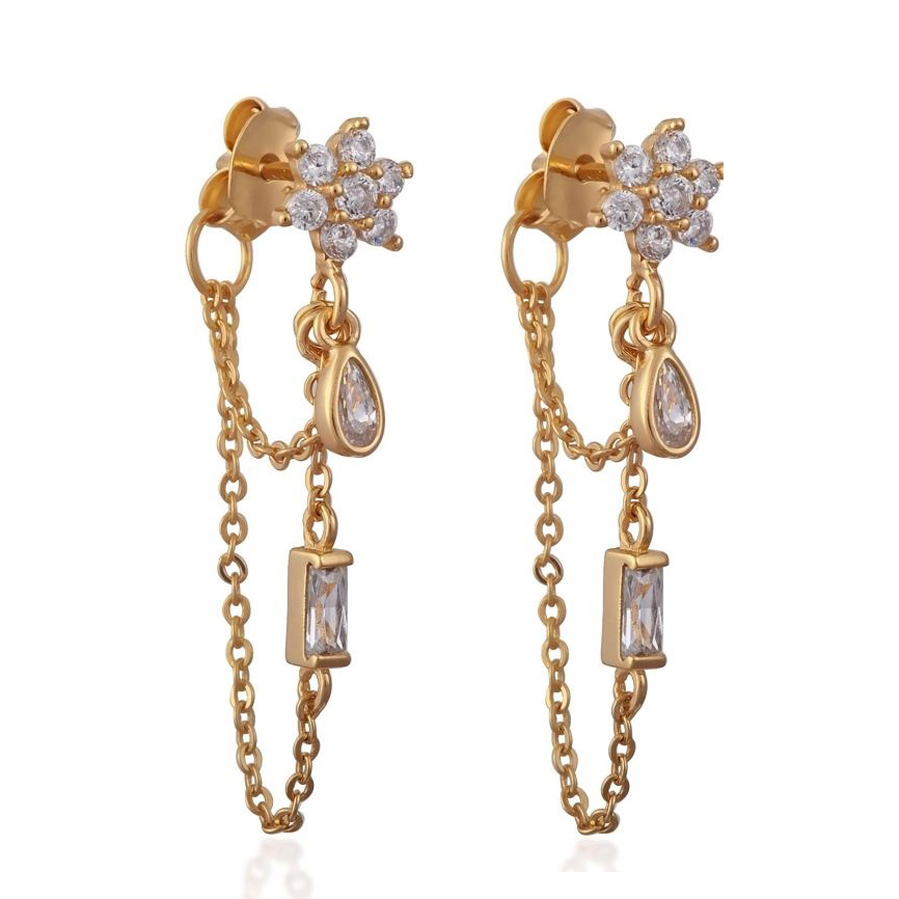 2025 Spring New 925 Sterling Silver Jewelry Wholesale Cute Lovely Tiny CZ Charm Tassel Chain Romantic Flower Stud Earring WHOLESALE