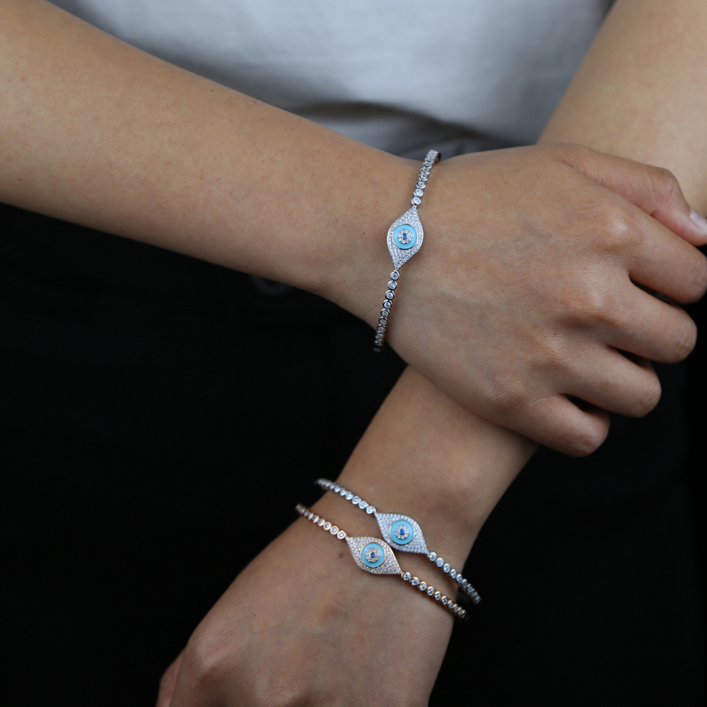 Evil Eye Charm Bangle Bracelets Turkish Fatima Hand Cubic Zirconia Tennis Chain Bangles for Women Z250910