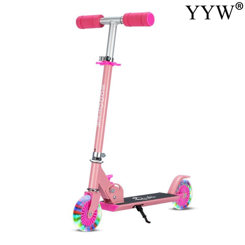 

Foldable 3 - 9 Years Old Scooter Kick Adjustable Aluminium Alloy Tail Brake Safety Stand Flashing Wheels Road Sliding Kids Girls, Pink