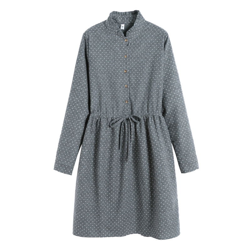 Vintage Cute Polka Dot Printed Dress Women Girls Autumn Spring Fashion Long Sleeve Gray Navy Blue Buttons Elastic Waist Dresses 
Vintage Cute Polka Dot Printed Dress Women Girls Autumn Spring Fashion Long Sleeve Gray Navy Blue Buttons Elastic Waist Dresses
