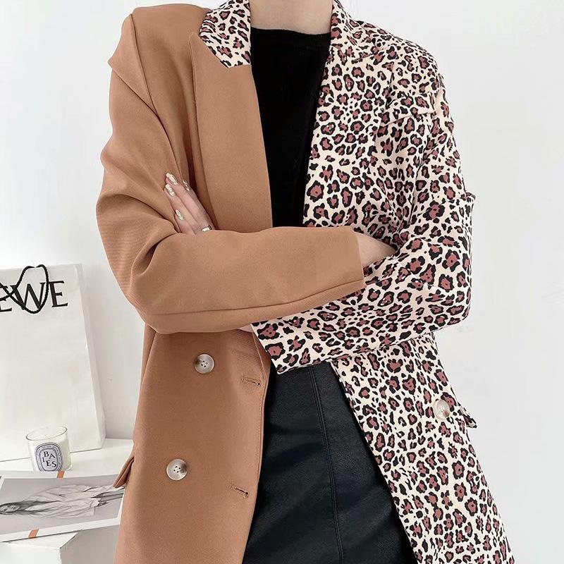 Spring and autumn women' jacket casual leopard stitching double breasted pocket decorative jacket, Multi
Spring and autumn women' jacket casual leopard stitching double breasted pocket decorative jacket, Multi