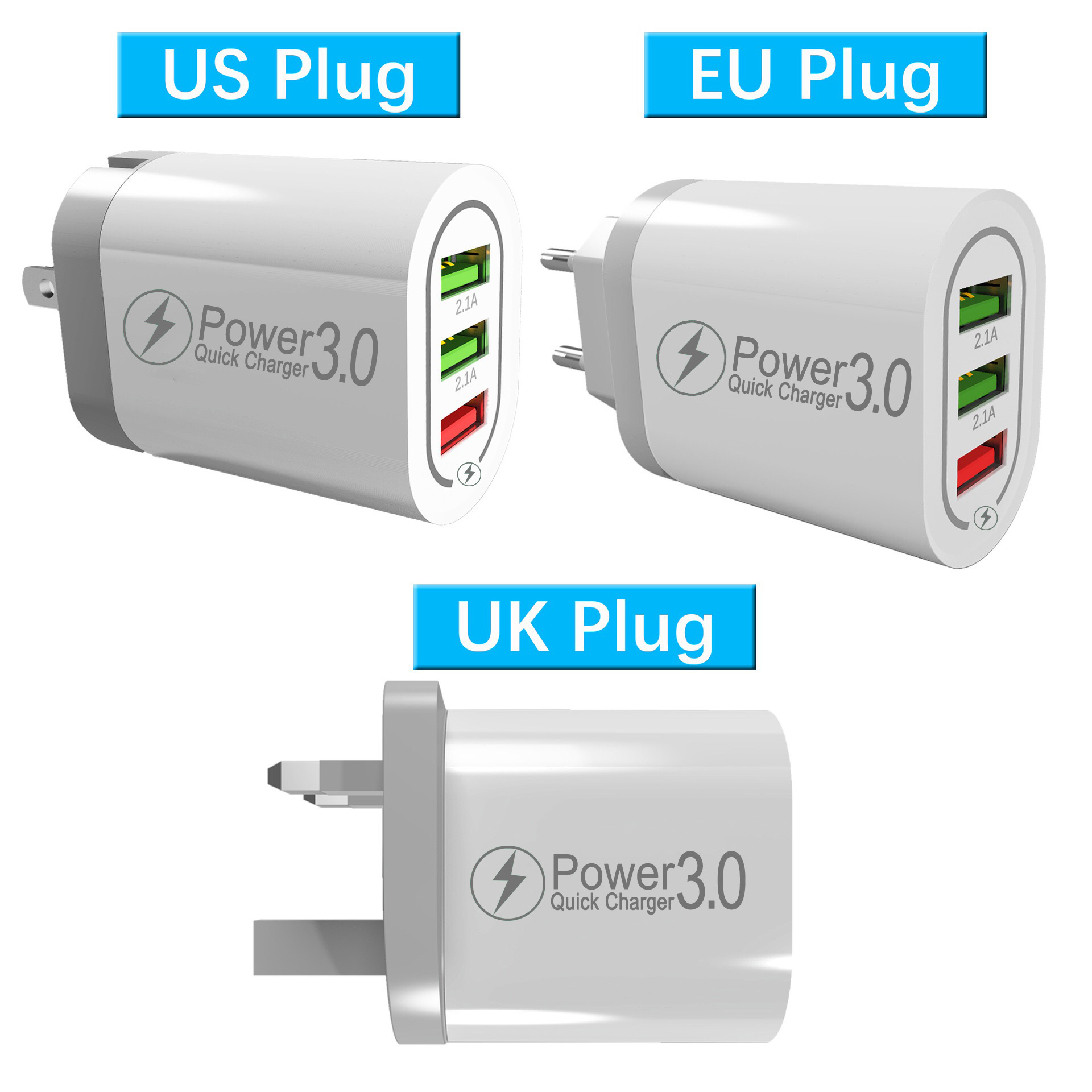 China Factory Wholesale QC3.0+2.1A Charger 3 Port Quick Charging Phone Wall cellphone adapter for Samsung S9 S10
China Factory Wholesale QC3.0+2.1A Charger 3 Port Quick Charging Phone Wall cellphone adapter for Samsung S9 S10