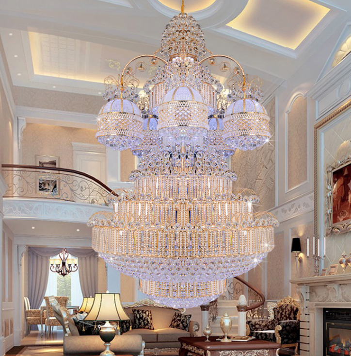 American Big Golden Crystal Chandelier LED Light European Large Luxurious K9 Crystal Chandeliers Lights Fixture Indoor Lighting Dia100cm 120cm