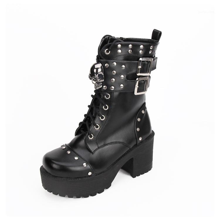 Steampunk Women Leather High Heels Rivets Boots Lolita Girls Shoes Punk Skull Boots Winter Black Thick Bottom With Buckles1, Pu lining 
Steampunk Women Leather High Heels Rivets Boots Lolita Girls Shoes Punk Skull Boots Winter Black Thick Bottom With Buckles1, Pu lining
