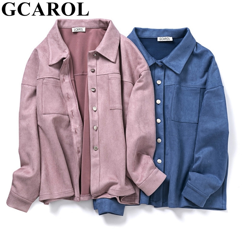 GCAROL Women TurnDown Collar Velvet Jacket Singlebreasted Drop Shoulder Thick Oversized Coat Autumn Winter Overalls 201017