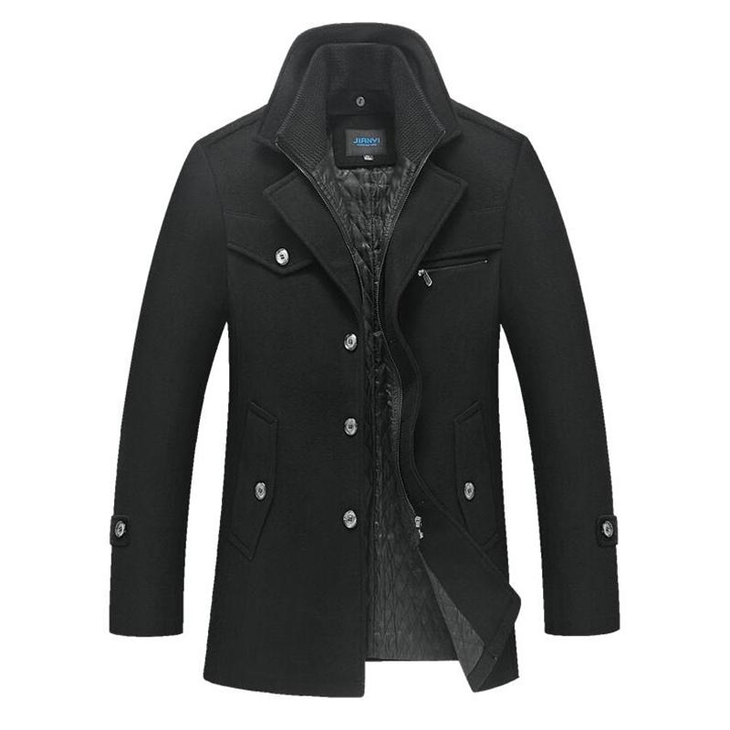 Men's Winter Wool Blend Overcoat Thick Warm Casual Trench Coat Slim Fit Peacoat Jacket 5Xl Black B4