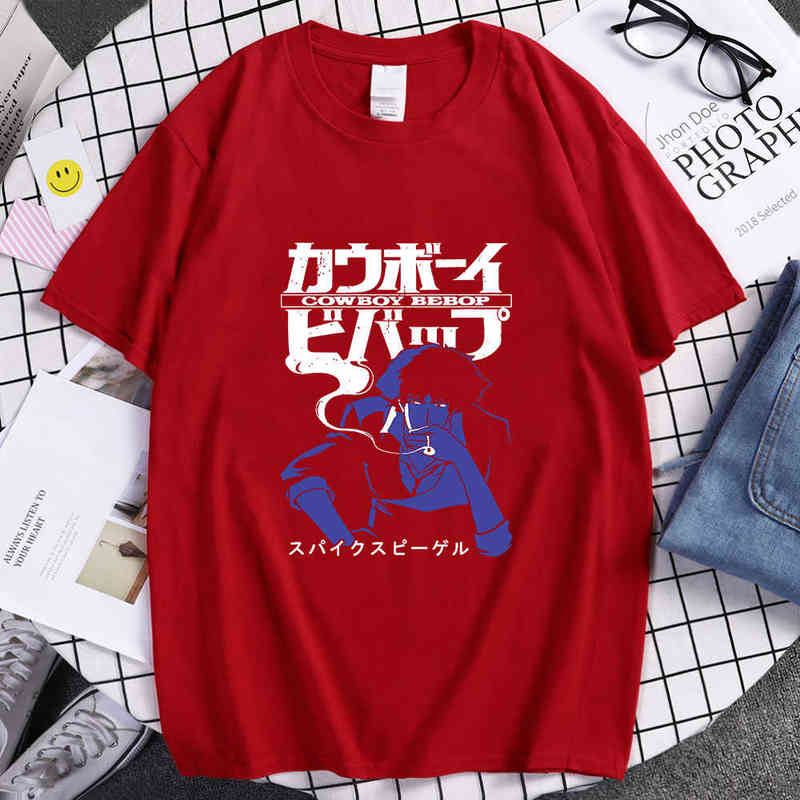Anime Cowboy Bebop Spiegel Spike Classic Fashion Simple Print Summer Short-sleeved Thin Cotton Casual Loose Couple T-shirt 2022 G220216