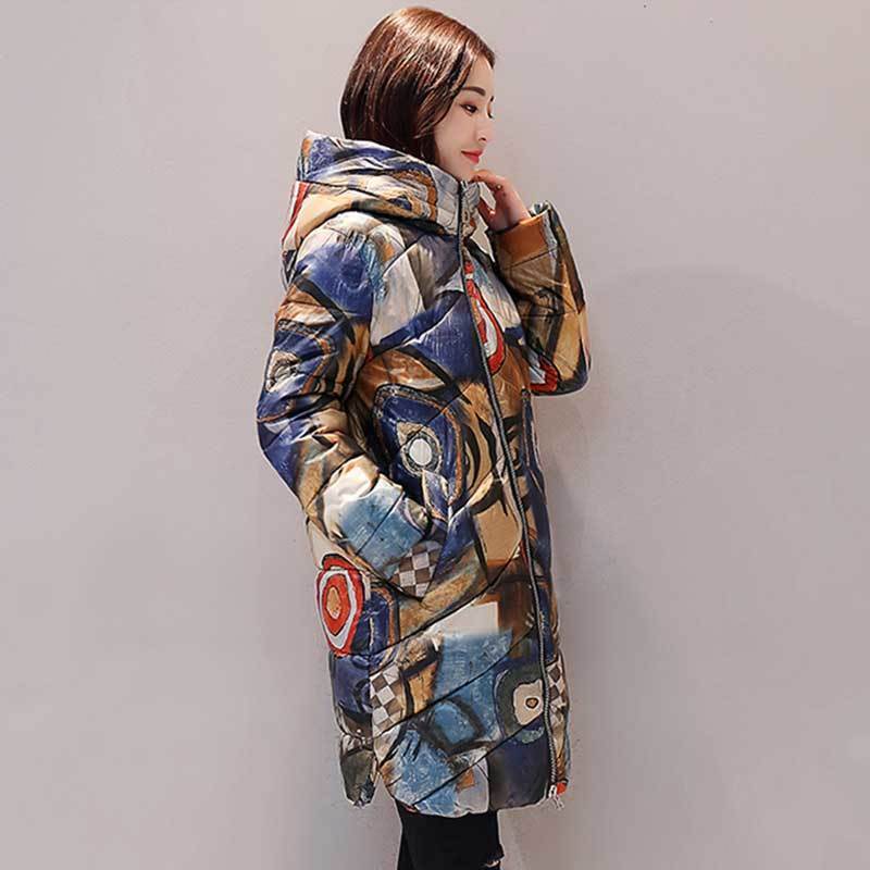 Printed Thicker Winter Down Cotton Jacket Women Ukraine Hooded Female Plus size Parka Long Coat new fashion padded Coats WZ402 Y201006