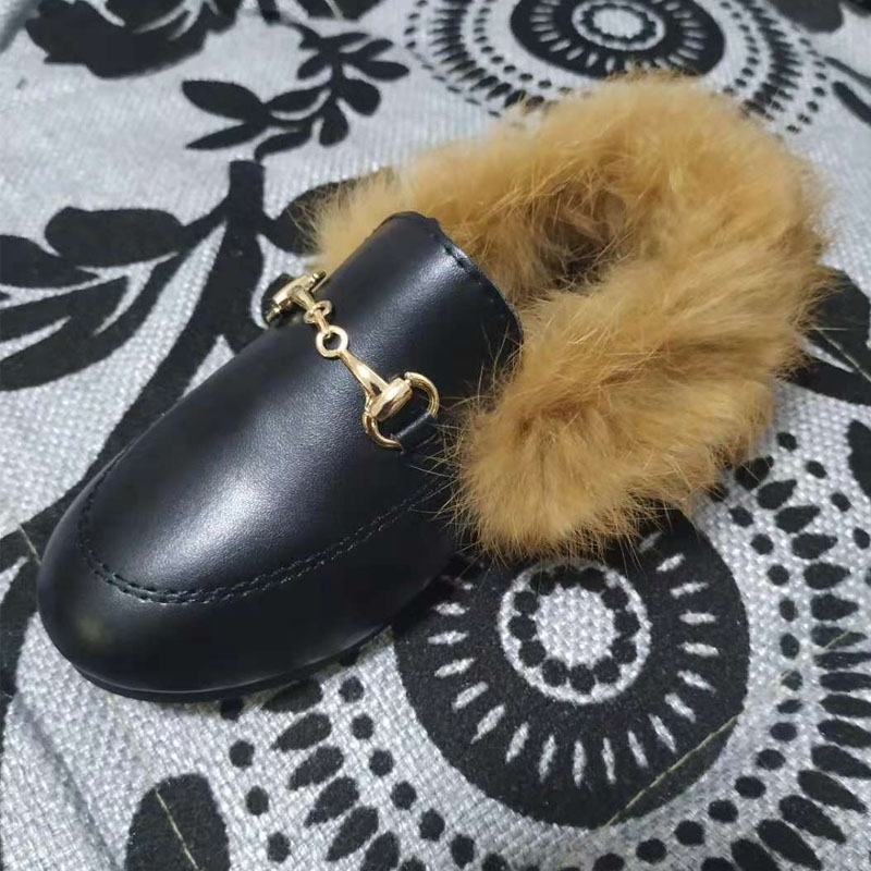 CMSOLO Kids Shoes Winter Boys Girls Velvet Loafer Flat Rubber Non-slip Leather Velvet (Choose Size According To Foot Length) 201113