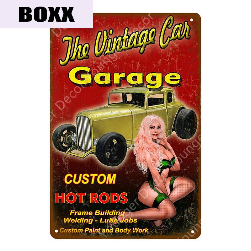 Vintage Pin Up Sexy Girl With Car Bus Truck Train Poster Sexy Lady Metal Signs Garage Home Wall Decor Living Bar Pub Club Retro Plate Size 30X20cm