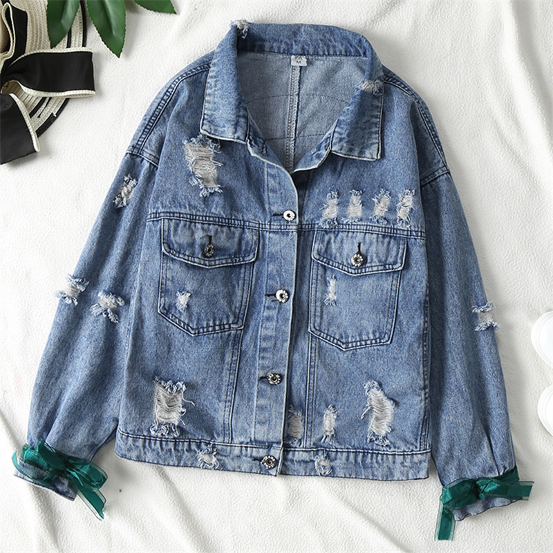 ZQLZ Autumn Women Denim Jacket Bomber Appliques Vintage Elegant Outwear Autumn Hole Female Jacket Coat Casual Jeans Tops 201109