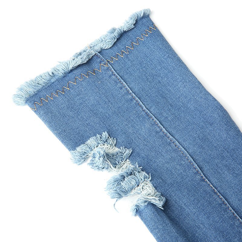 Sexy Boots Women Thigh High Boots Over The Knee High Bottes Peep Toe Pumps Hole Blue Heels Zipper Denim Jeans Shoes Botas Mujer Y200115