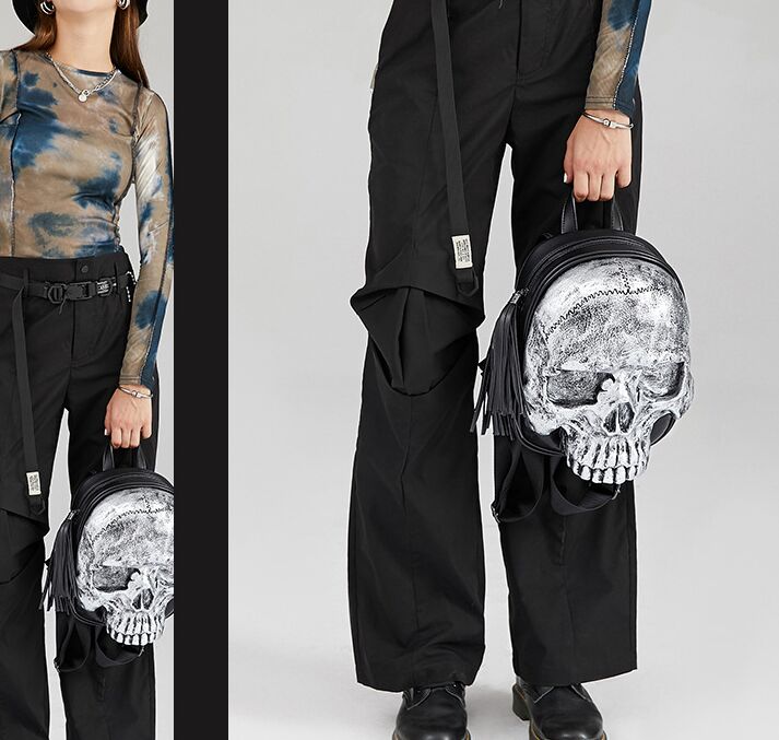 Fashion tassel 3D Embossed Skull Backpack for Women Men unique Girls Cool Rock Bags Personality Laptop bag Teenagers
