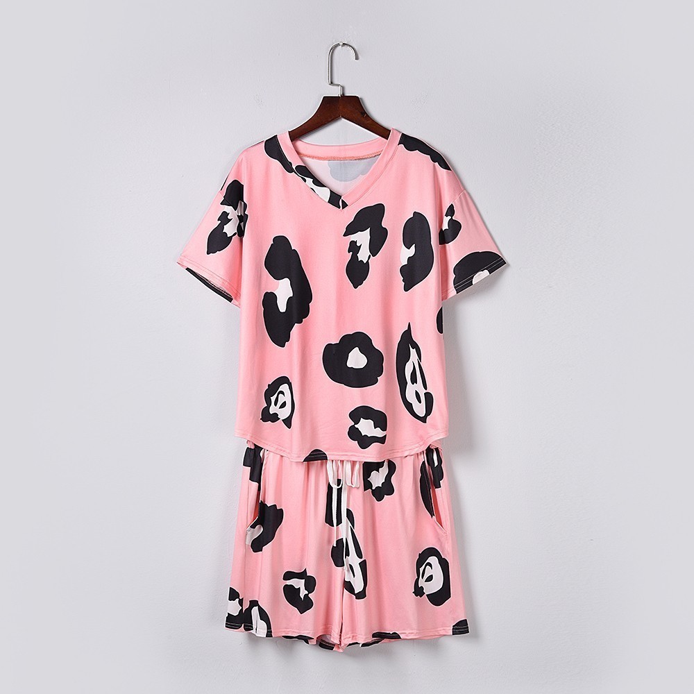 2020 Summer Loungewear Women Pajama Set Casual Sleepwear Tops and Shorts Outfits Set Leopard Print Short Sleeve Lounge Home Wear T200603
