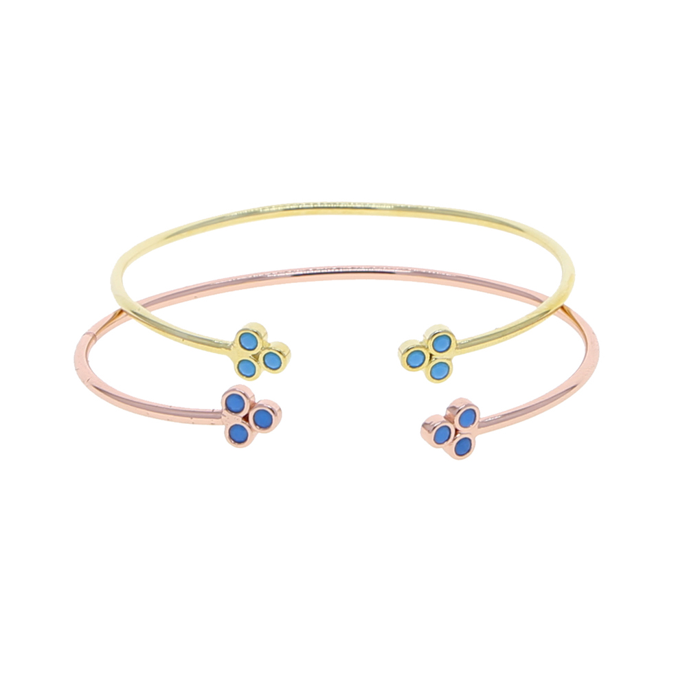 Simple round tube Bangle Bracelet Jewelry With Gold Silver Color Plated Open Band Enamel Flower Leaf Charm Free size Bangle