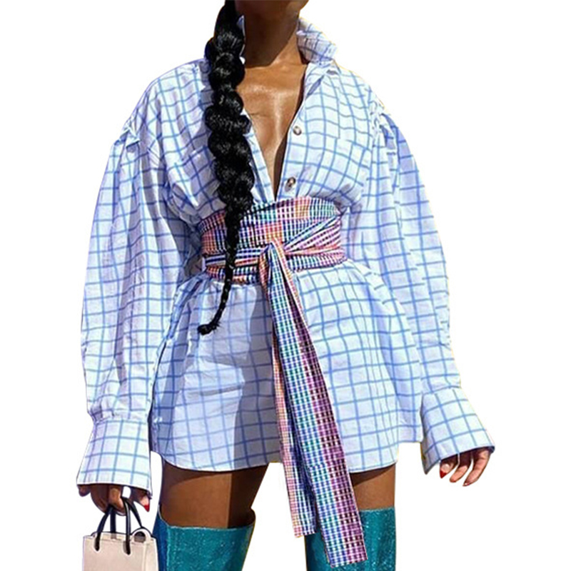 2021 New Autumn Single-breasted Plaid Blouse Women Casual Loose Long Sleeve Cardigan Shirt Female Turn-down Collar Sashes Tops Islf, As picture
2021 New Autumn Single-breasted Plaid Blouse Women Casual Loose Long Sleeve Cardigan Shirt Female Turn-down Collar Sashes Tops Islf, As picture