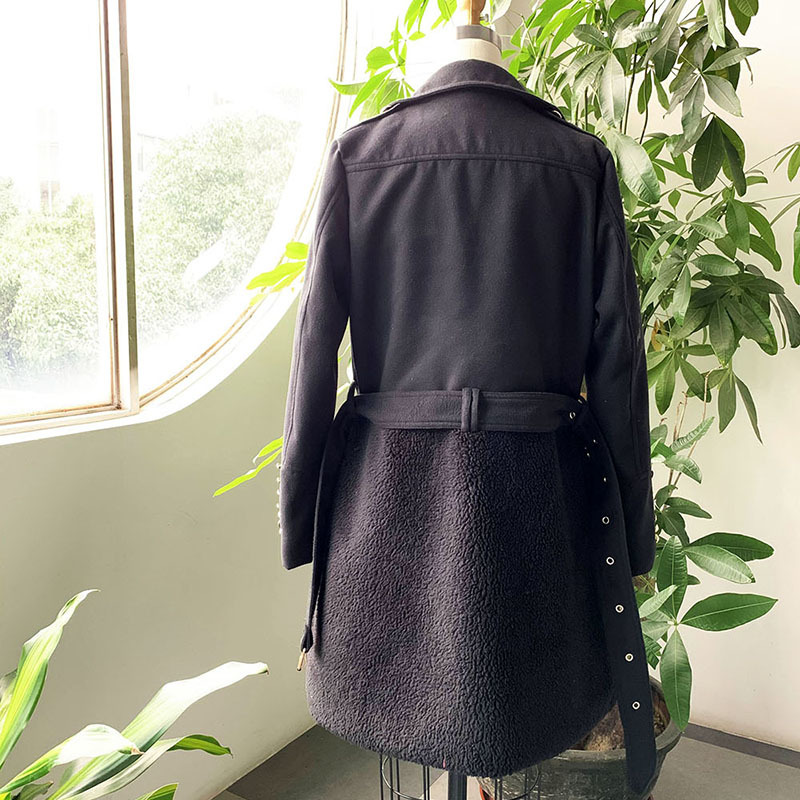 Women Autumn Winter Long Jacket Coat Black Double Breasted Belt Slim Fit Fleece Plus Size Ladies Trench Coats Elegant Outwear 201216