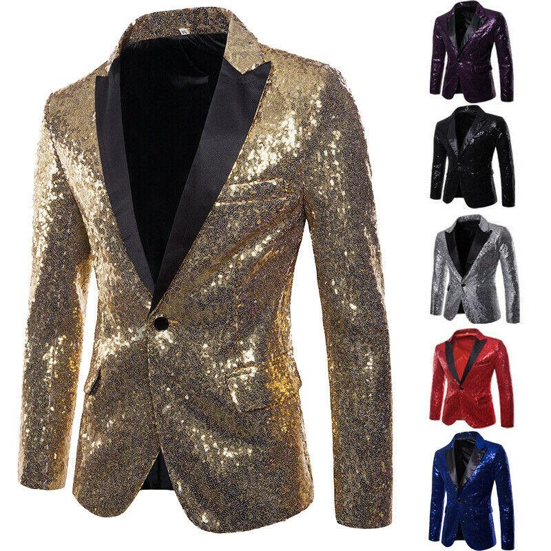 Fashion Men Sequin One Button Blazer Suit Jacket Shiny Wedding Formal Dance Club Coat, Black
Fashion Men Sequin One Button Blazer Suit Jacket Shiny Wedding Formal Dance Club Coat, Black