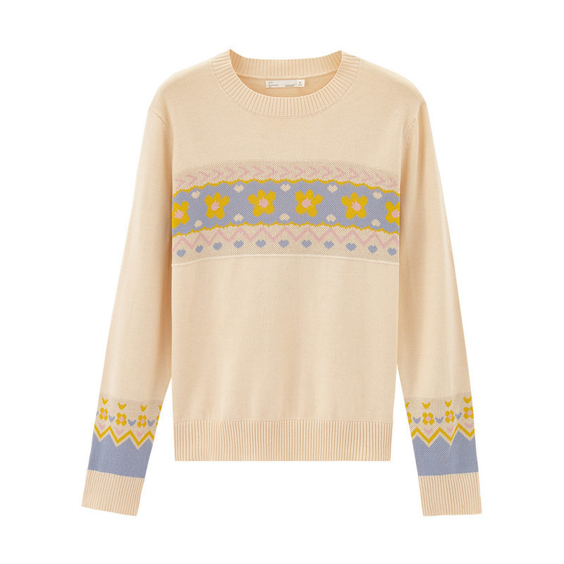 INMAN Autumn Arrival Jacquard Weave Sweater Rib Round Neck Knitting Micro-elastic Keep Warm Pullover Sweater 201225