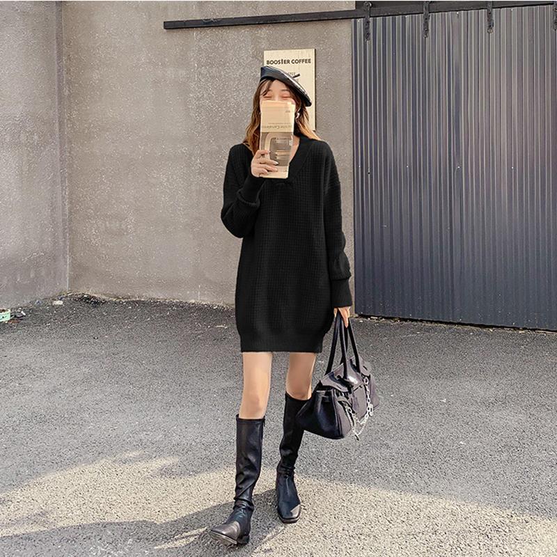 Autumn Mid Long Thinck Straight Women' Sweater V-neck Full Sleeve Out Wear Knitting Ladies Loose Pullovers Base Sweater Dress, X-rice white
Autumn Mid Long Thinck Straight Women' Sweater V-neck Full Sleeve Out Wear Knitting Ladies Loose Pullovers Base Sweater Dress, X-rice white