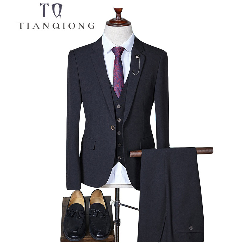 TIAN QIONG Slim Fit Men Suits For Wedding One Button Black,Blue,Gray,Khaki Mens Formal Suits Spring Autumn 3 Piece Suit QT288 201105