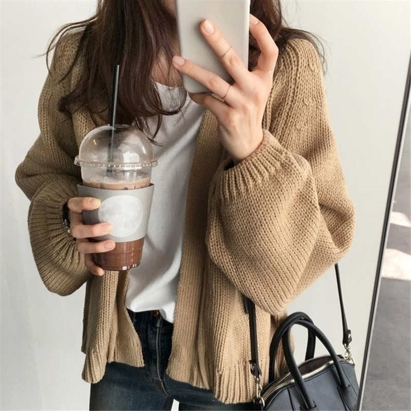Neploe Sweater Cardigan Women's New Korean Loose Sweater Women Coat Solid Knitting Outwear Female Casual Open Stitch 36530 201031