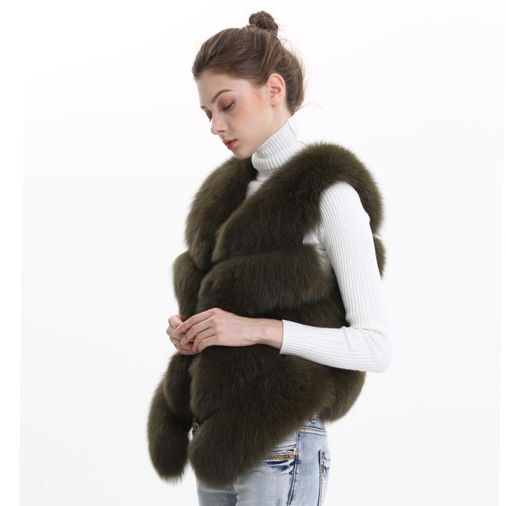 Women Natural Real Fox Fur Vest Autumn Winter Ladies 4 Strips Gilet Sleeveless Genuine Fur Coat Female Real Fur Vest Waistcoat 201103