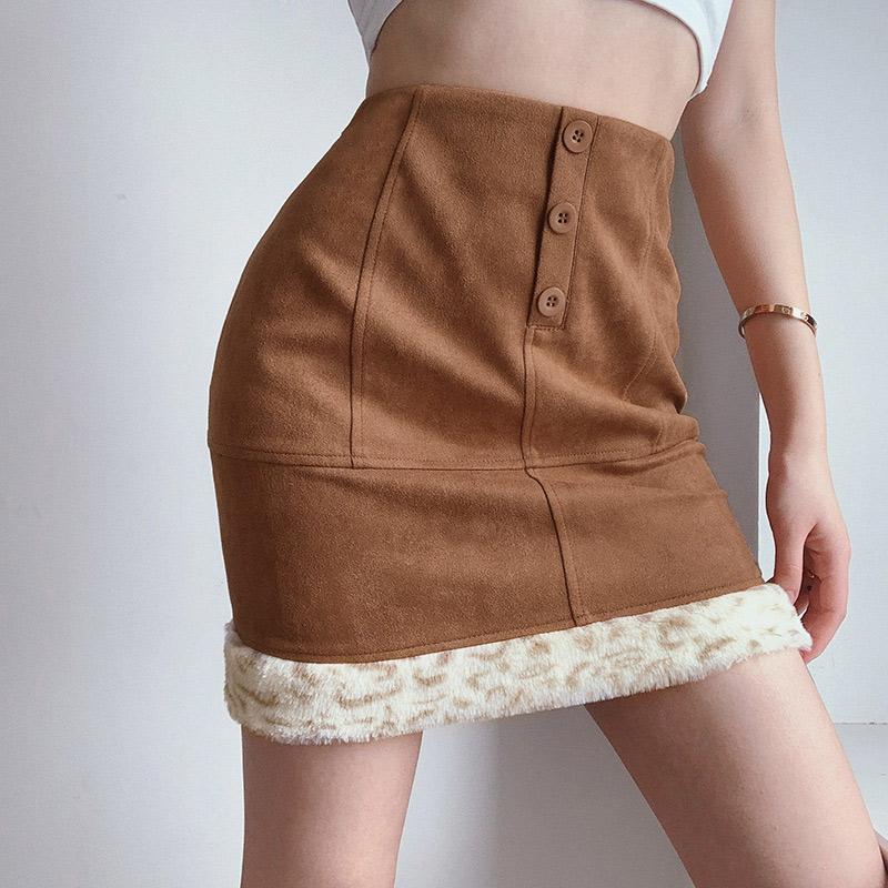 Contrast Color Plush Edge Patchwork Women' Skirt Pencil Vintage High Waist Button Zipper Sweet Female Mini Skirts Autumn Winter, Brown
Contrast Color Plush Edge Patchwork Women' Skirt Pencil Vintage High Waist Button Zipper Sweet Female Mini Skirts Autumn Winter, Brown