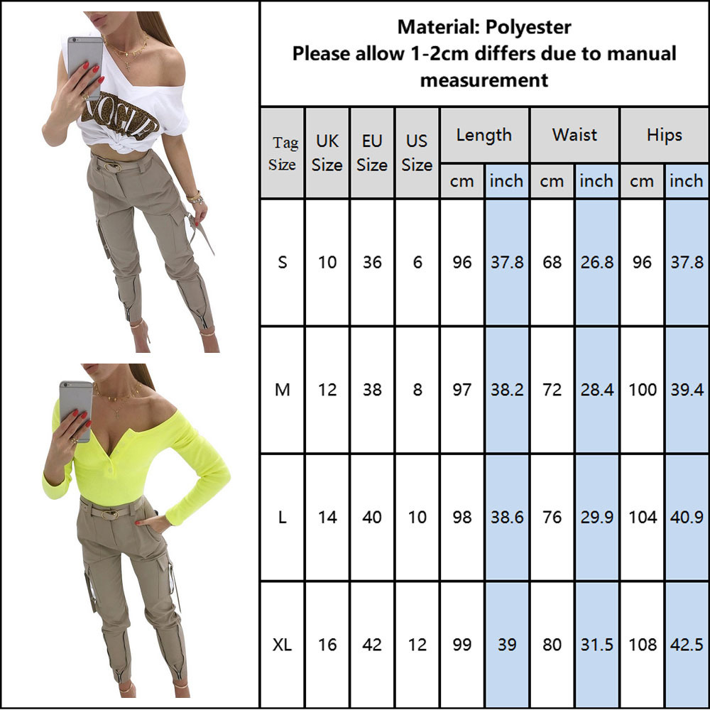Women High Waist Cargo Pants Jogger Skinny Zipper Pockets Belted Trousers Lady Casual Ankle-Length Pants Fashion Streetwear D30 201109