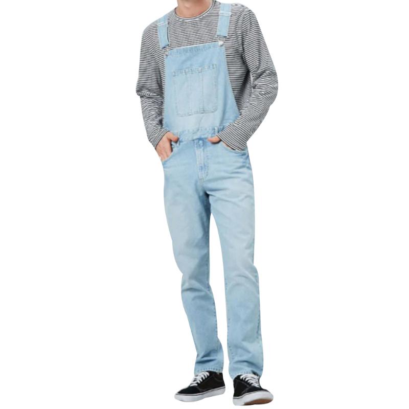 New Fashion Men's Jeans Overalls High Street Straight Denim Jumpsuits Hip Hop Men Cargo Bib Pants Cowboy Male Jean