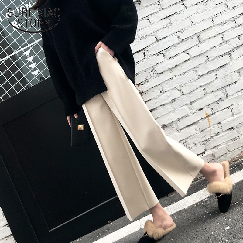 High Waist Straight Pants Female Pocket Trousers Wide Leg Autumn and Winter Korean Women Ankle-length 6990 50 210506