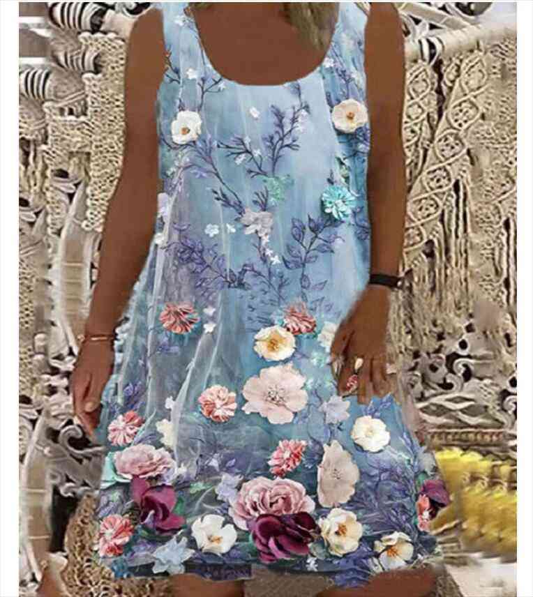 casual floral print o-neck all-match dresses fashion tank loose a-line midi dress women sleeveless summer party dress, Black;gray 
casual floral print o-neck all-match dresses fashion tank loose a-line midi dress women sleeveless summer party dress, Black;gray