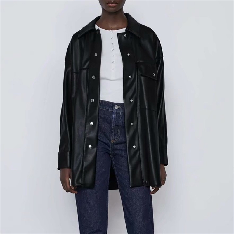 PU Women Leather Jacket Spring Autumn Thin Shirt Coat Fashion Streetwear Black Female Jacket Esthetic Gothic Vintage Outfit 201226