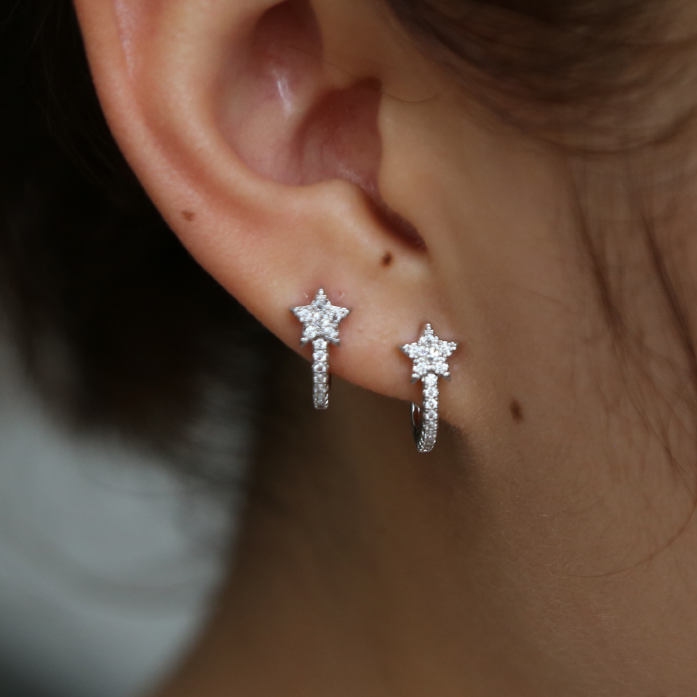 Wholesale Cute Star Earring Arround Ear Wire Micro Pave Sparking Cz Cute Star Stud for Girl Women Christmas Gift 2024