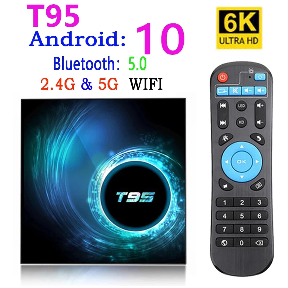 T95 Smart Tv Box Android 10 4k 6k 4g 32gb 64gb 2.4g & 5g Wifi Bluetooth 5.0 Quad Core set-top box media Player
T95 Smart Tv Box Android 10 4k 6k 4g 32gb 64gb 2.4g & 5g Wifi Bluetooth 5.0 Quad Core set-top box media Player