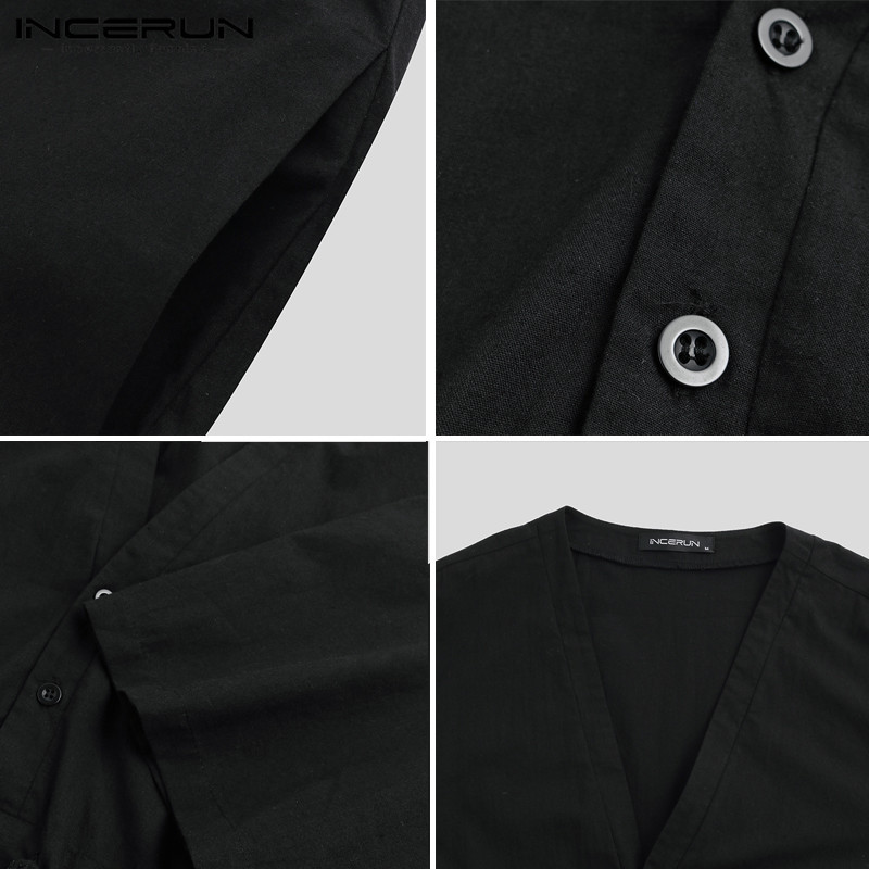 INCERUN Fashion Men Wide Leg Jumpsuit Solid Punk V Neck Half Sleeve Overalls Streetwear Mens Pants Baggy Casual Rompers 5XL 200930