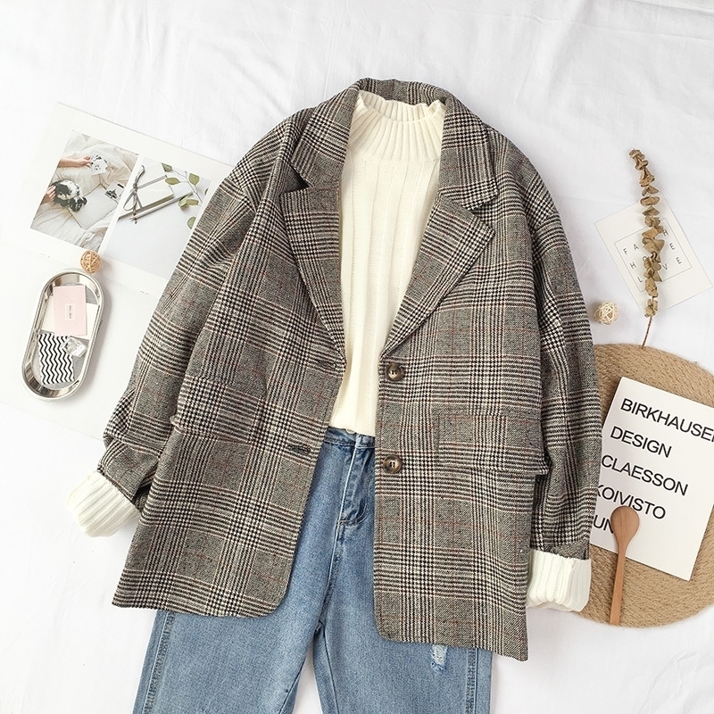Autumn Korean Vintage Plaid Blazers Women Fashion Art Style Loose Notched Two Buttons Blazer Female All Match Casual Clothing 201201, 01
Autumn Korean Vintage Plaid Blazers Women Fashion Art Style Loose Notched Two Buttons Blazer Female All Match Casual Clothing 201201, 01