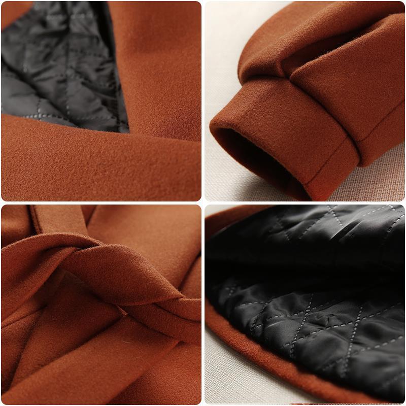Winter Autumn Wool Coat Women Casual Belt Woolen Jackets Elegant Office Lady Long Sleeve Outerwear Abrigos Mujer Invierno 201216