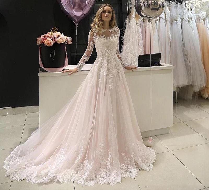 Custom Made Long Sleeves Lace Wedding Dresses 2021 with Beads Appliques Jewel Neck Sweep Train Tulle Wedding Bridal Gowns, White
Custom Made Long Sleeves Lace Wedding Dresses 2021 with Beads Appliques Jewel Neck Sweep Train Tulle Wedding Bridal Gowns, White