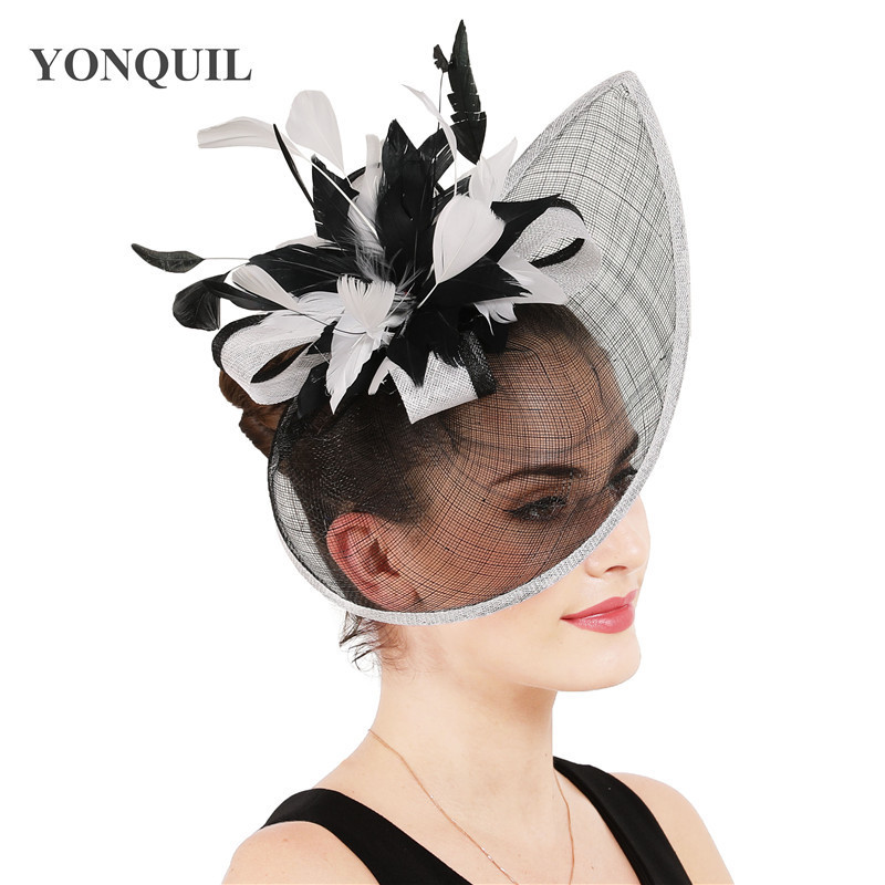 High quality 18 colors select cocktail hats sinamay base with feather flower fascinator hair accessories occasion wedding hats T200508