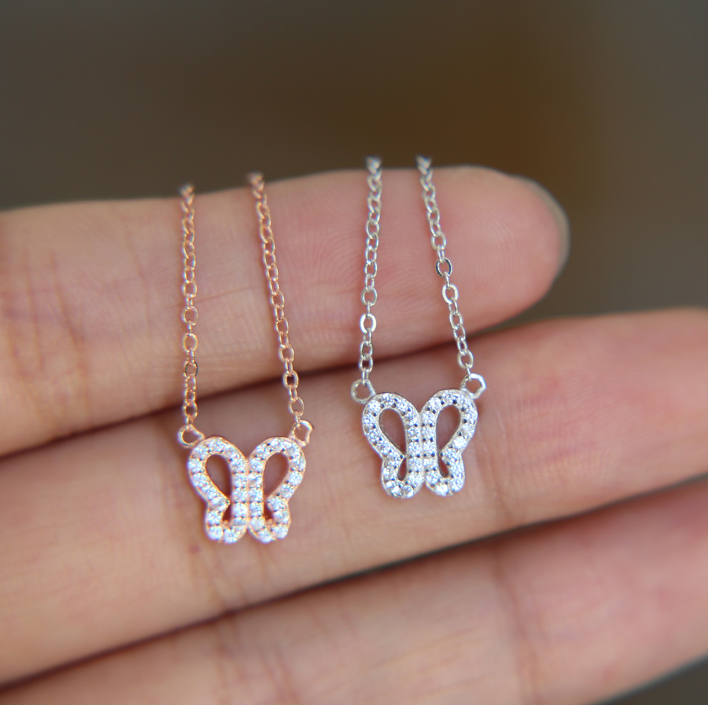 gold silver rose gold 3 colors colorful beautiful butterfly necklace Bohemia style 925 sterling silver paved cz turquoise fashion jewelry