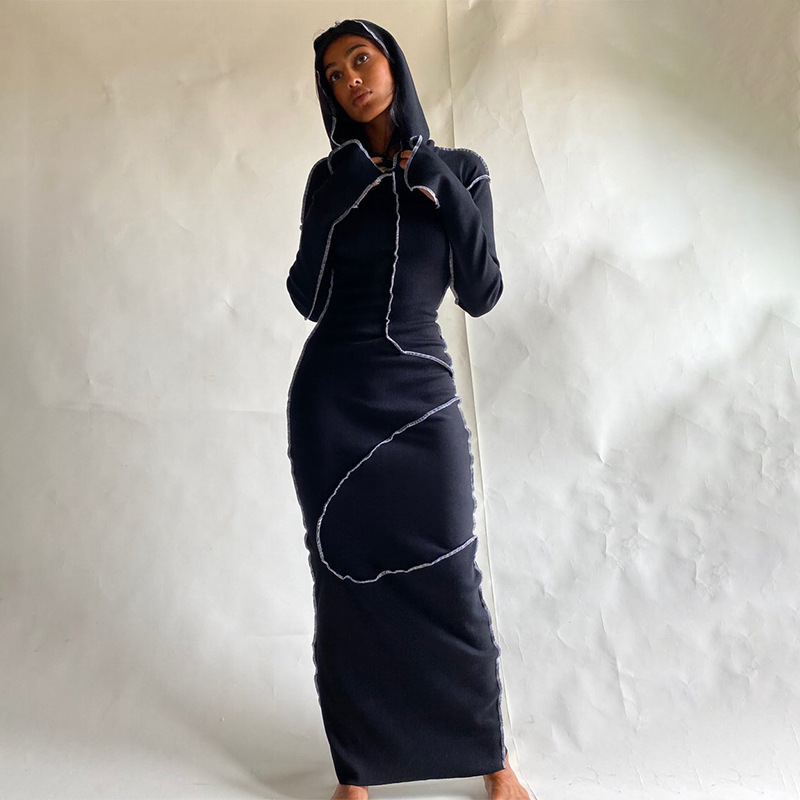 Hawthaw Fashion Women Autumn Winter Long Sleeve Patchwork Bodycon Soild Color Female Pencil Dress 2021 Fall Clothes Streetwear Y0118