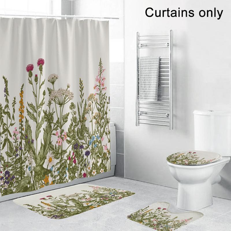 Flower Waterproof Shower Curtain Set Floral Pattern Exquisite Washable 12 Hooks Home Hotel Anti Splash Thickened Bathroom Decor
