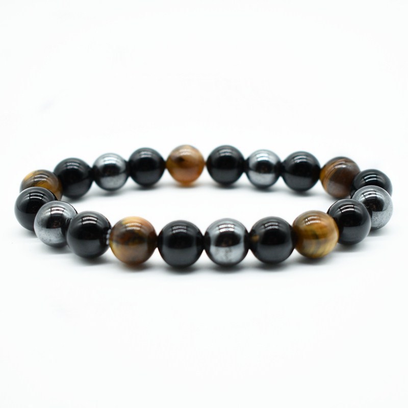 Black Natural Onyx Obsidian Beaded Bracelet 8MM 10MM Stone Strand Wrap Buddha Bangle with Tiger Eye Good Jewelry Gift for Men and Women Wholesale Pric