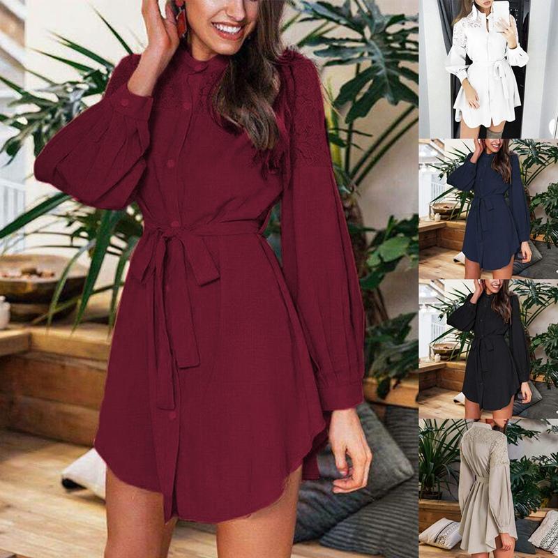 Elegant Lace Women Shirt Dresses Pure Mesh Embroidery Long Sleeve Button Solid Sashes Autumn Mini Dress, Black
Elegant Lace Women Shirt Dresses Pure Mesh Embroidery Long Sleeve Button Solid Sashes Autumn Mini Dress, Black