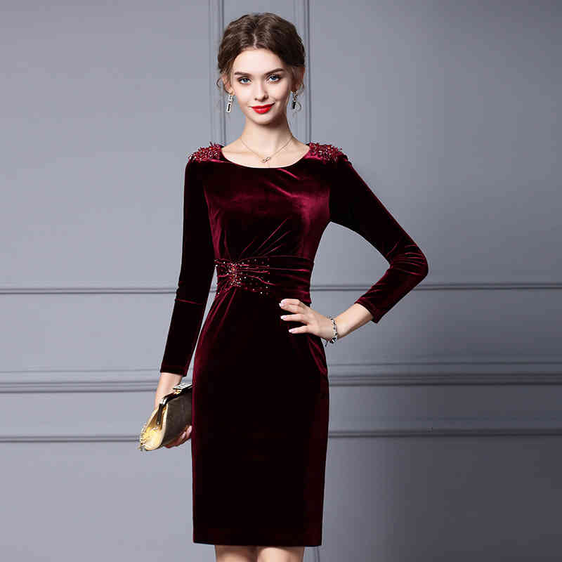 Casual Dresses Zhili golden velvet dress women' autumn and winter thick exquisite nail beads with coat Long Sleeve Hip Wrap Skirt 4AD2, Wine
Casual Dresses Zhili golden velvet dress women' autumn and winter thick exquisite nail beads with coat Long Sleeve Hip Wrap Skirt 4AD2, Wine