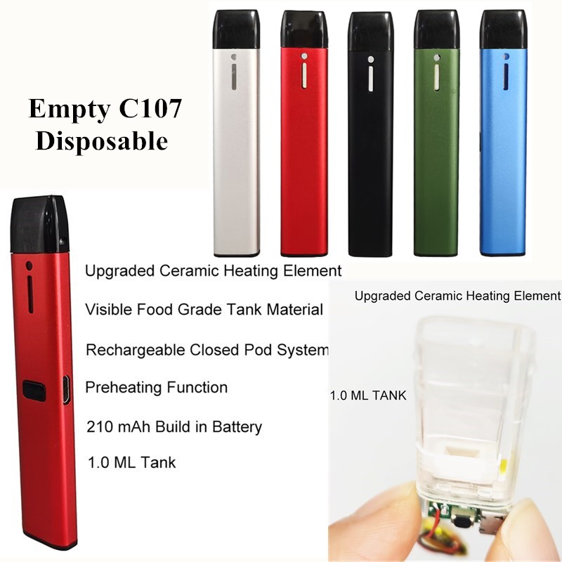 Rechargeable Disposable Vape Pens Kit Larger Vapor 1.0ml 0.5ml Preheat Rechargeable 100% Heavy Metal Safe Vape Closed Pod System C107 Empty
Rechargeable Disposable Vape Pens Kit Larger Vapor 1.0ml 0.5ml Preheat Rechargeable 100% Heavy Metal Safe Vape Closed Pod System C107 Empty