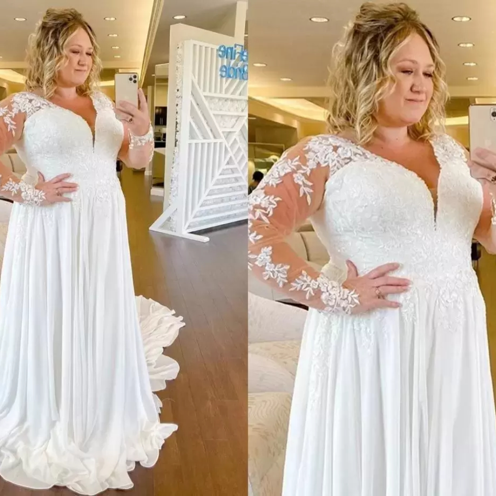 Elegant Wedding Dress Plus Size Chiffon Long Sleeves Lace Appliques V-neck Bridal Gowns Simple Large Size for Women Country Marriage Gowns, White
Elegant Wedding Dress Plus Size Chiffon Long Sleeves Lace Appliques V-neck Bridal Gowns Simple Large Size for Women Country Marriage Gowns, White