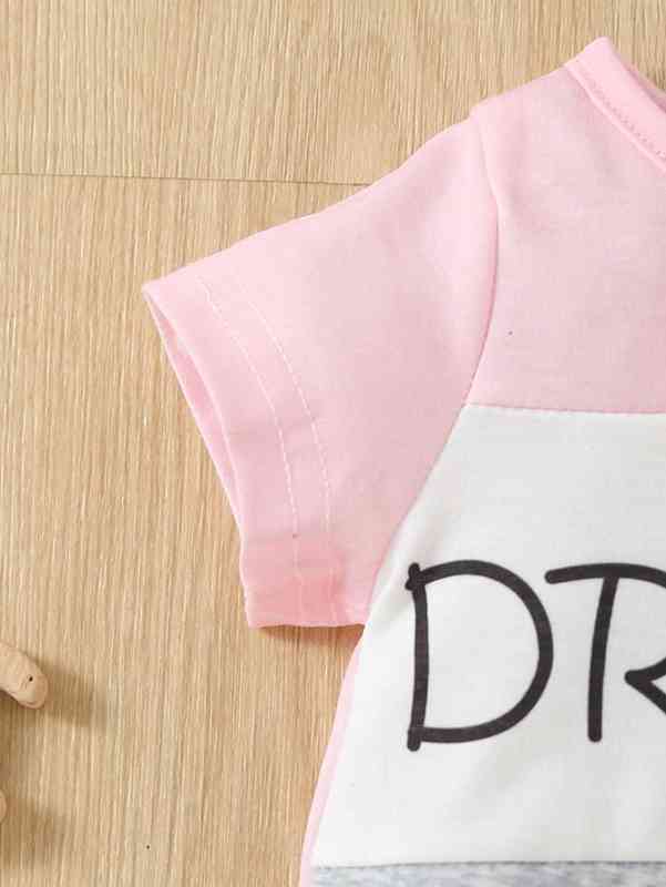 Baby Letter & Unicorn Print Colorblock Romper SHE