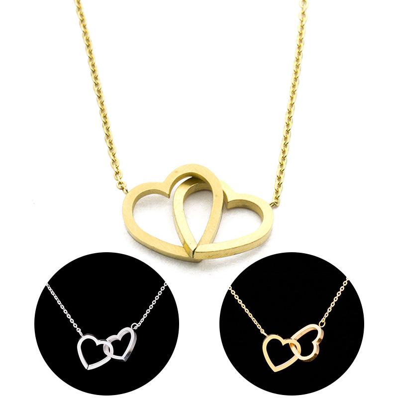 Women Love Double Heart Necklaces Pendants Female Stainless Steel Link Chain Choker Gifts Jewelry Accessories 
Women Love Double Heart Necklaces Pendants Female Stainless Steel Link Chain Choker Gifts Jewelry Accessories
